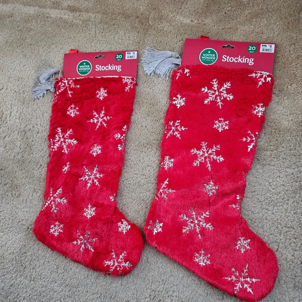 Two glitter snowflake Christmas Stocking